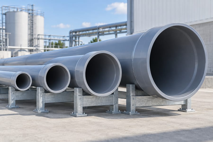 Illustration of gray PVC bell-ended pipes in different diameters